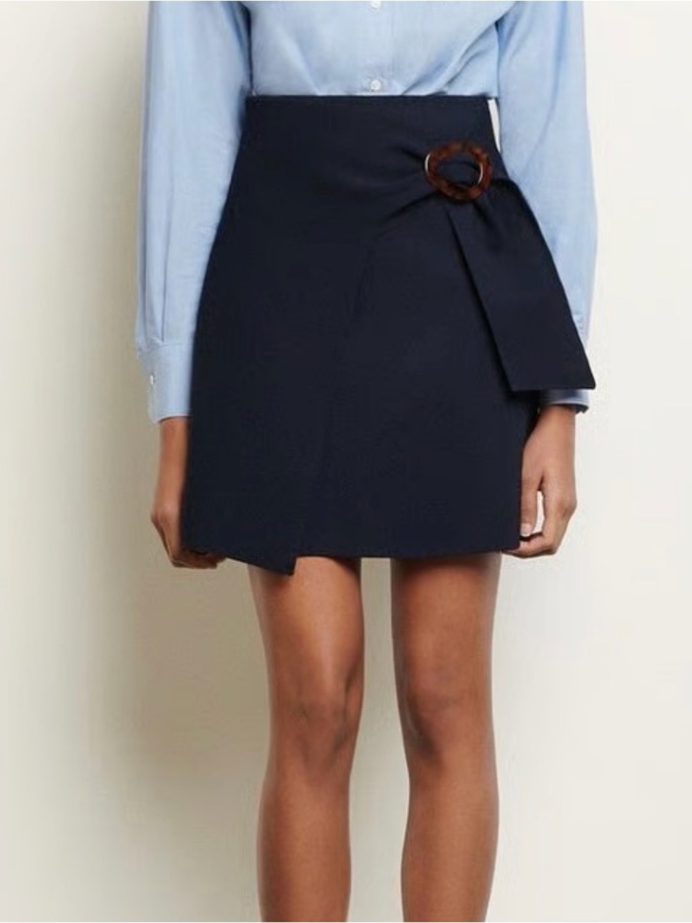 SANDRO Womens Navy Blue High Waisted Stretchy A-Line Skirt, Size 4 US; Sz 1 Fr
